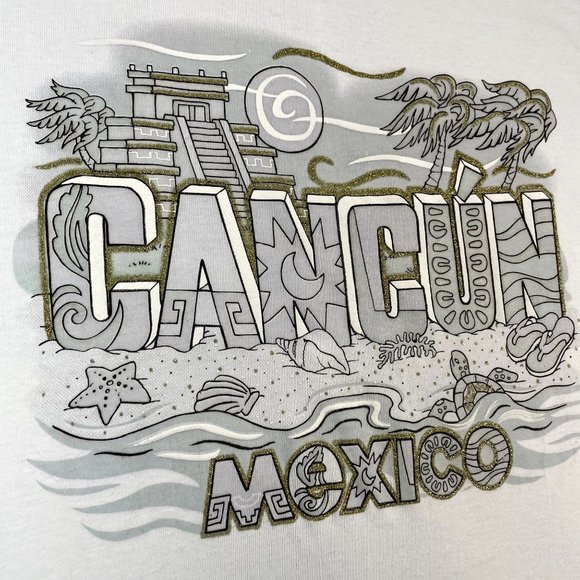 Vintage Splash Heavy Weight Cancun Mexico White Short Sleeve T-Shirt Gold Large - Picture 5 of 7